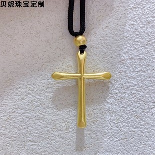 足金999十字架古法黄金吊坠男女款纯金项链颈饰编绳挂坠计价送礼