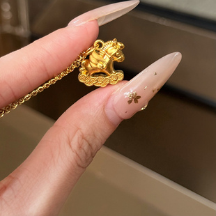 足金999点钻5D滕飞小马吊坠送礼新款2025水贝黄金可选项链