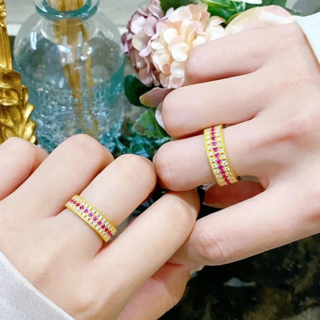 999足金红宝石排戒指女宽版图片