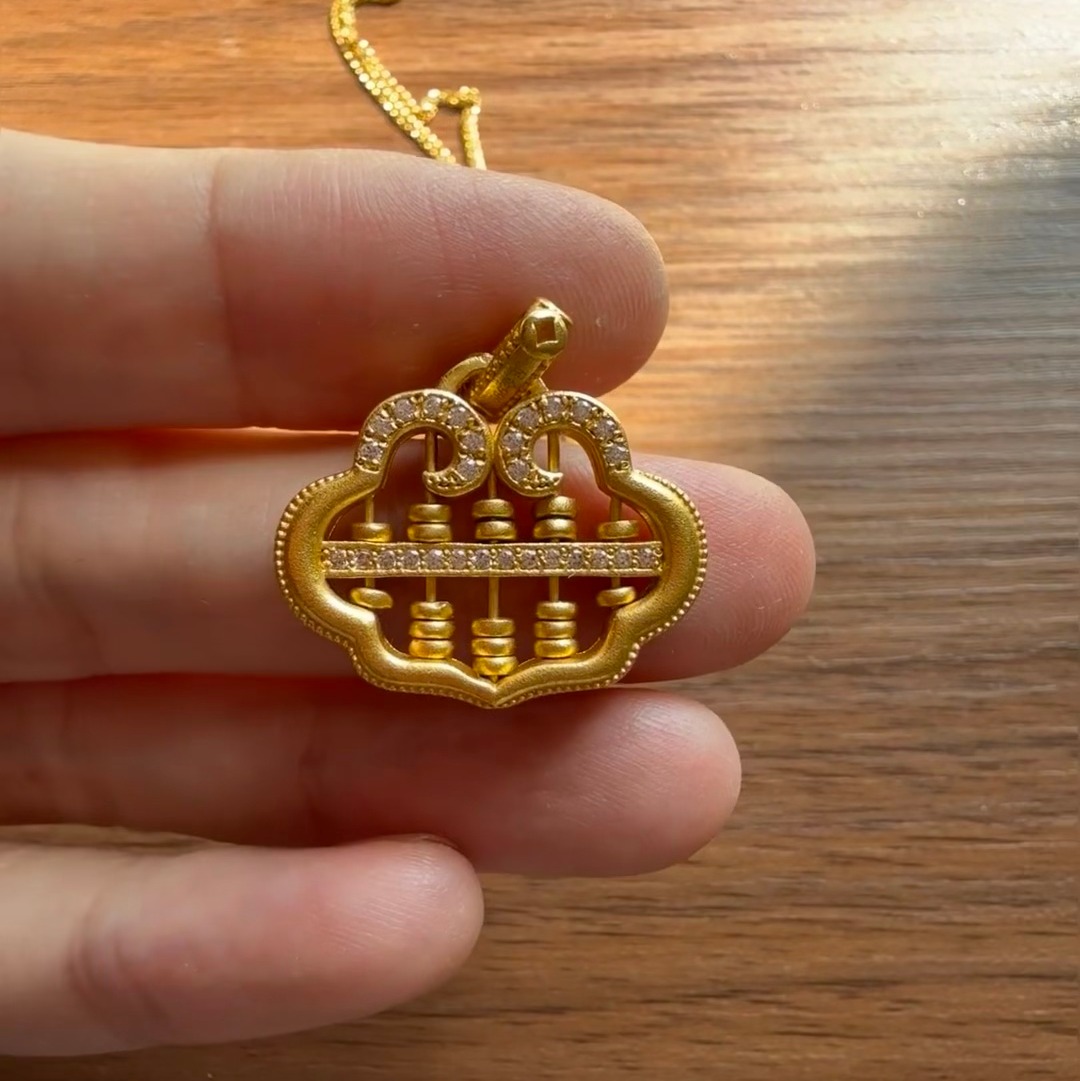 古法足金999点钻爱心算盘吊坠2025新款520送礼送女友水贝黄金