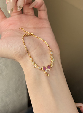 古法5D手串手链足金999水贝黄金莫桑蝴蝶结手链2025新礼送女友