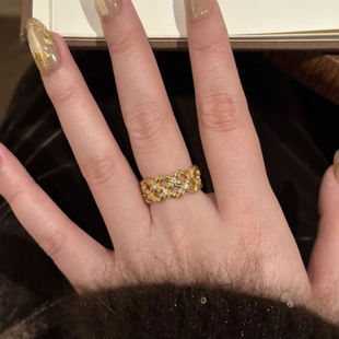 5D工艺足金999点钻丁香繁花黄金戒指新款2025水贝礼物送女友