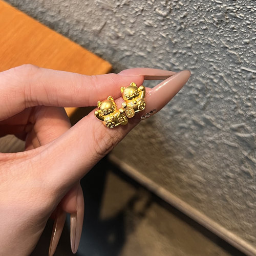 足金999水贝黄金招财猫耳钉2025新款耳饰耳环送女友耳钉