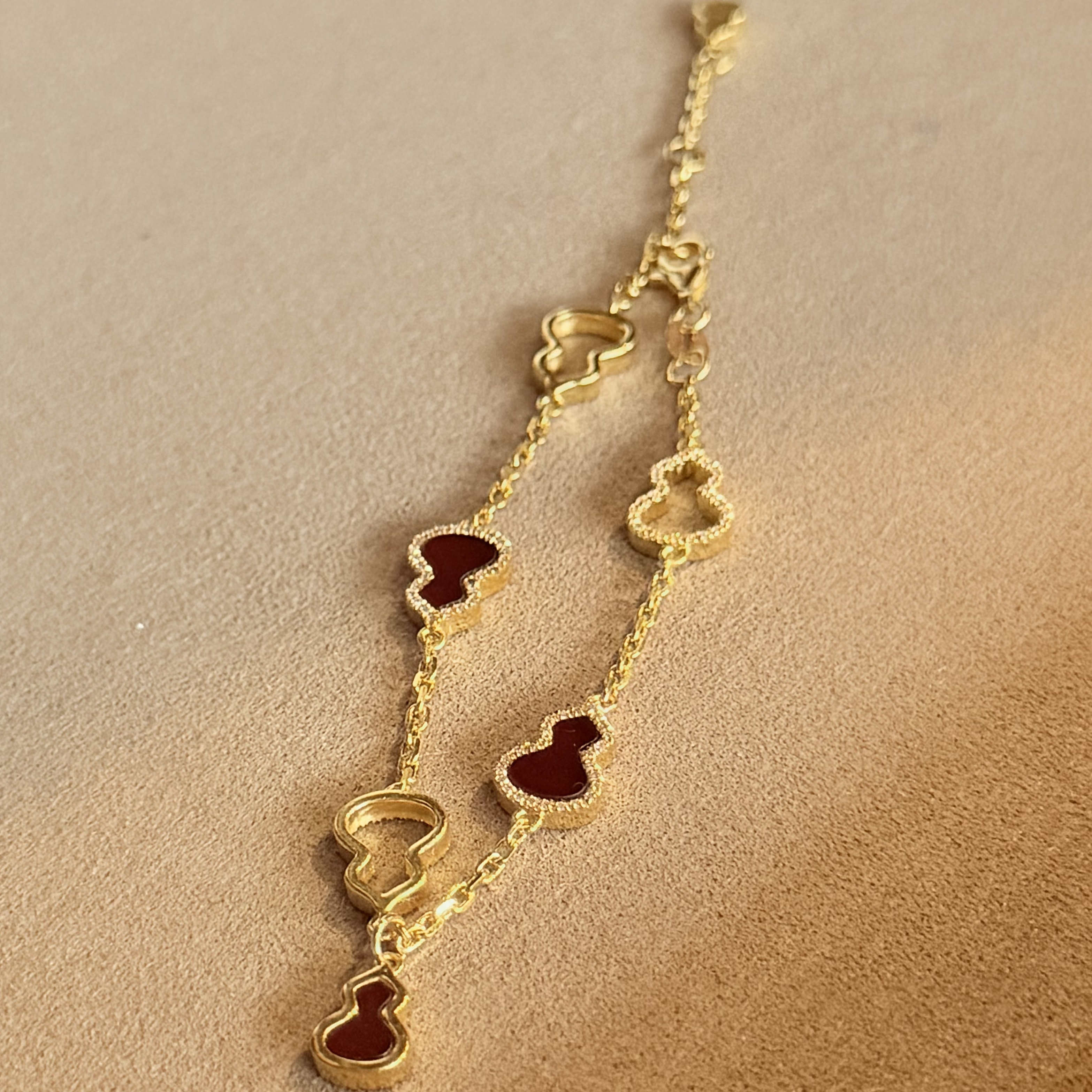 古法5D手串手链足金999水贝黄金满钻红葫芦手链2025新款送礼女友