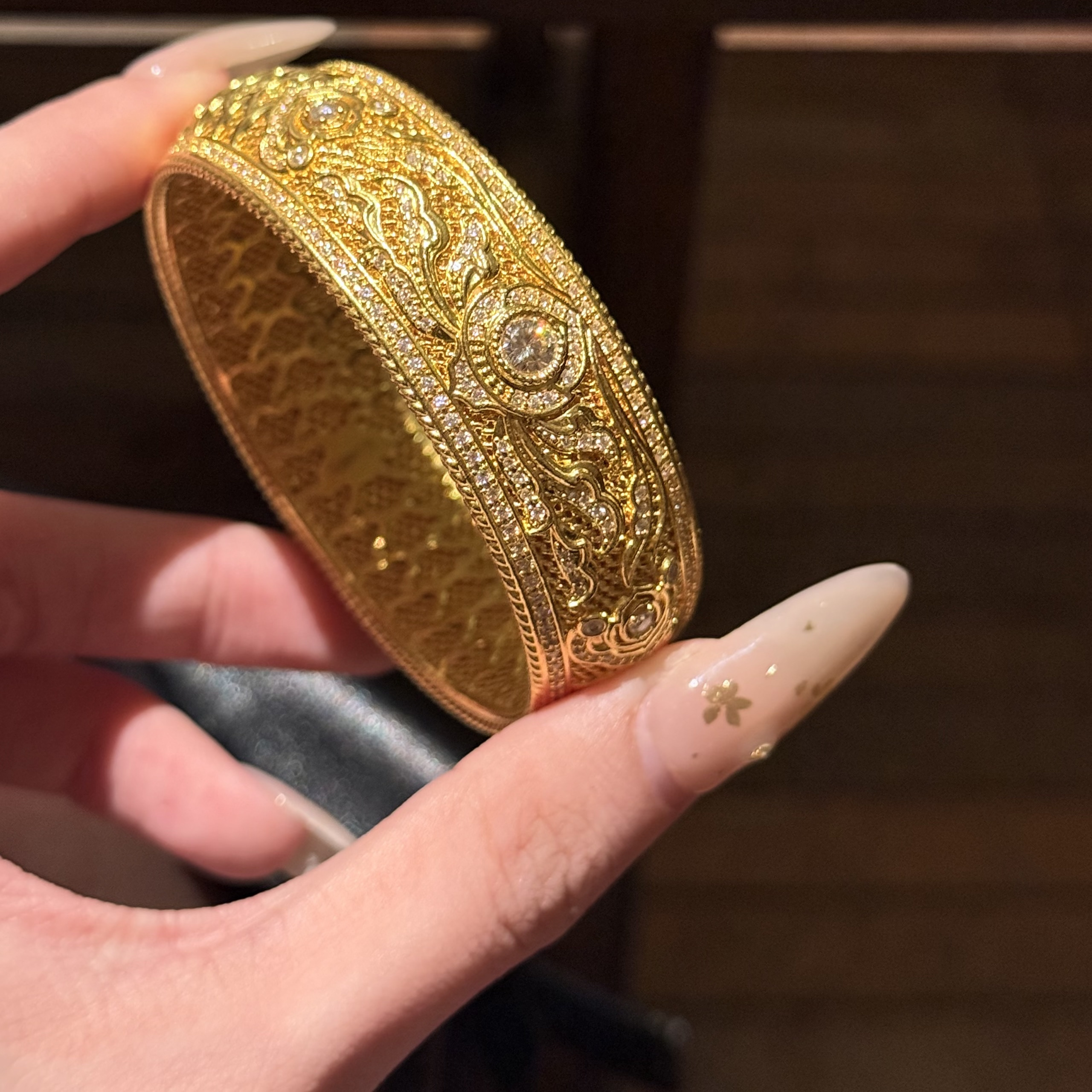 2025新款足金999点钻5D人生四美手镯A女版时尚镯子水贝黄金送礼