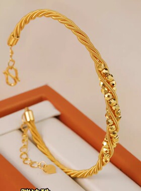 蹦迪珠光影编织弹力手镯2025新款足金999水贝黄金女版时尚送女友