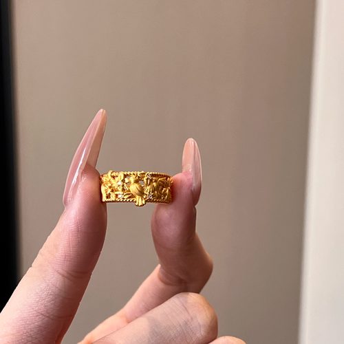 足金999点钻硬金版喜鹊登梅戒指
