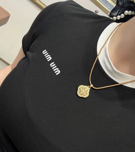 新品黄金吊坠足金999古法珐琅四叶草项链新款点钻镶嵌套链送女友