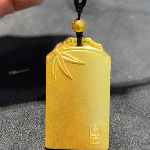 999足金竹节无事牌黄金吊坠