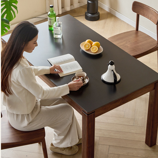 北美黑胡桃木餐桌可伸缩岩板餐桌折叠小户型家用餐桌椅墩墩桌