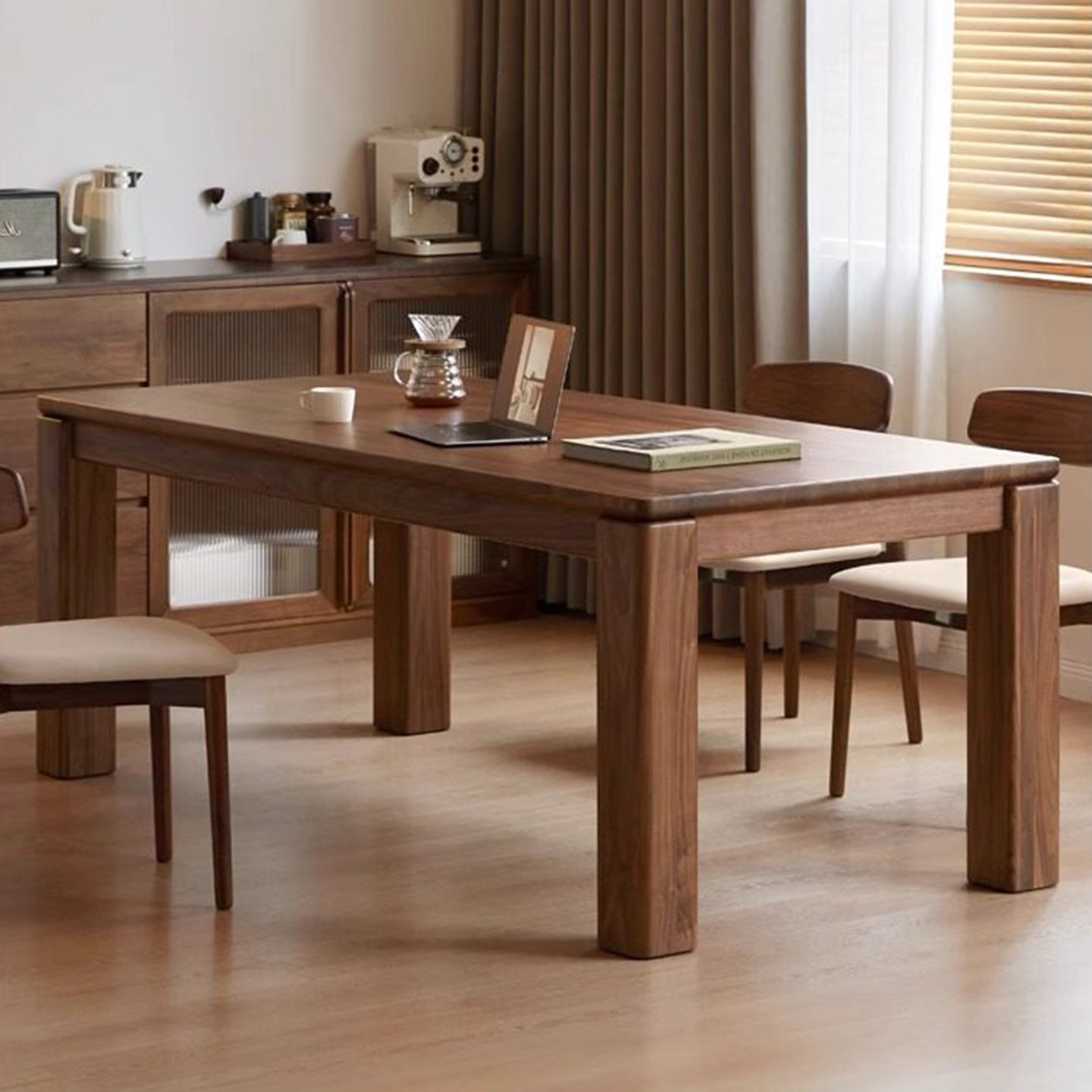 北美黑胡桃木大象桌现代简约餐厅吃饭桌长方形书桌大板原木桌定制