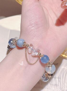 童话海蓝宝蓝水晶白水晶手链条新娘小众冰雪花星空手串女