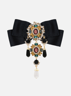 欧美黑色复古巴洛克大水钻宫廷风洛丽塔领结女蝴蝶结胸针装饰领花