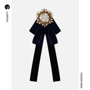 韩版丝绒蝴蝶结飘带JK领结女学院风珍珠复古胸针英伦领花衬衫配饰