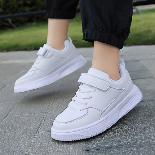 皮面儿童运动鞋男童板鞋全白色女孩鞋子中大童38码小学生纯黑球鞋