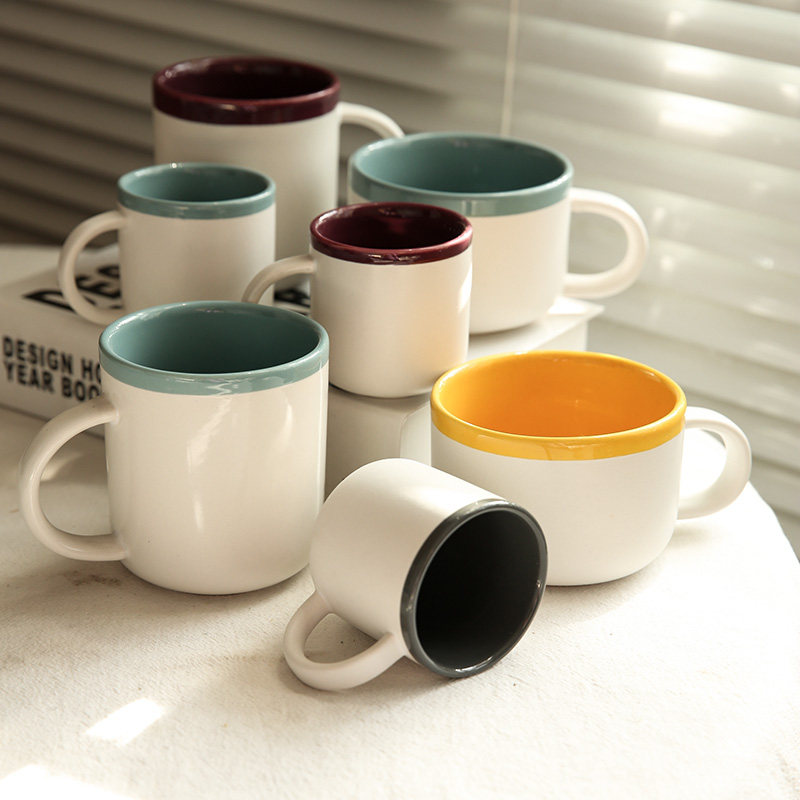 简约色彩的撞击。雾感与亮釉的结合釉下彩陶瓷马克杯咖啡杯奶杯