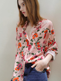 Miccbeirn新款女装复古风格印花长袖衬衫82402C