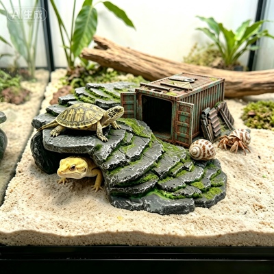 爬宠晒台爬台乌龟蜥蜴守宫躲避屋繁殖罐鱼缸水族装饰造景树脂摆件
