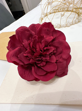 度假风头花头饰海边日落拍照发饰牡丹红色花朵发夹侧边夹主播博主