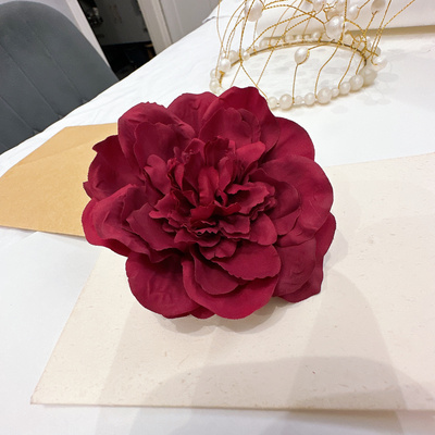 度假风头花头饰海边日落拍照发饰牡丹红色花朵发夹侧边夹主播博主