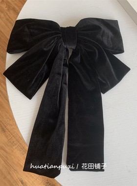 超大版小红书TOROON同款黑色大蝴蝶结顶夹发夹发饰韩国丝绒弹簧夹