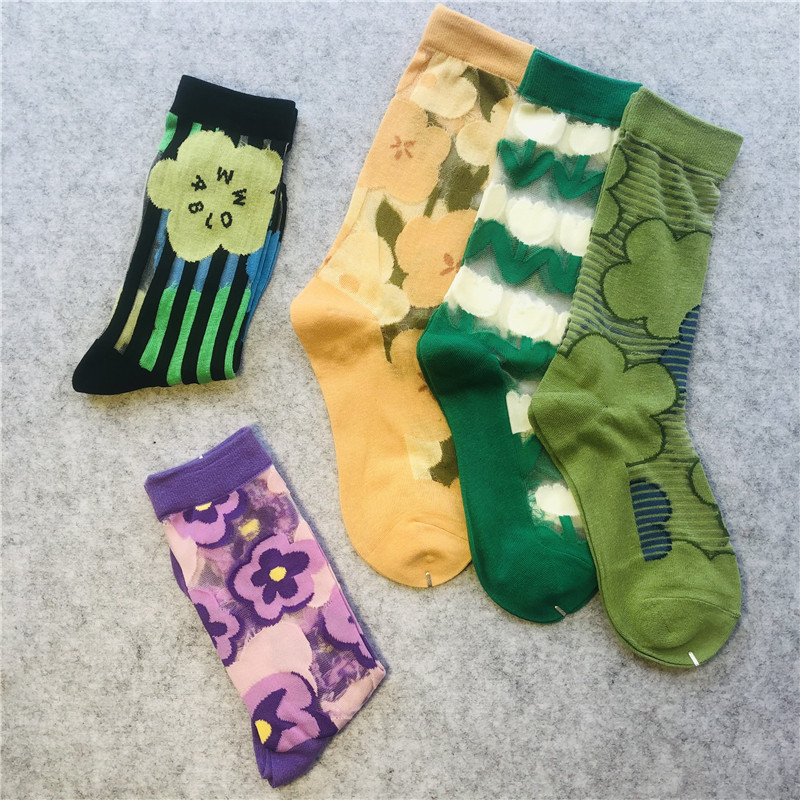 夏季薄款透气玻璃丝袜子女中长筒高帮日系森系清新潮袜花朵半透明,女士内衣/男士内衣/家居服,长筒袜,淘宝优惠券,粉丝福利购,淘宝优惠卷