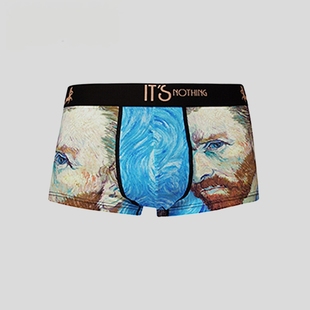 男士 梵高内裤 原创个性 锦纶弹力四角裤 NOTHING情侣内裤 平角裤