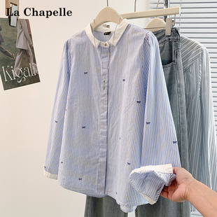 La Chapelle/拉夏贝尔女士衬衫白领金扣蝴蝶结翻领休闲时尚百搭潮