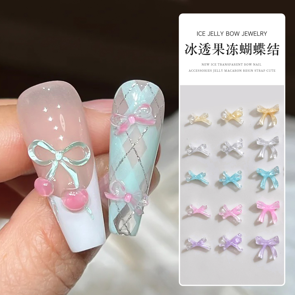 网红冰透蝴蝶结美甲果冻饰品