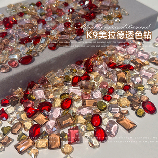 网红透底混装新年美甲尖底钻冰透爱心水滴冰糖透色异形钻指甲饰品