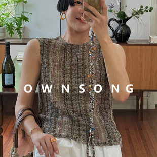 OWNSONG老钱审美偏爱 重磅桑蚕丝泡泡皱无袖背心女夏新款气质上衣