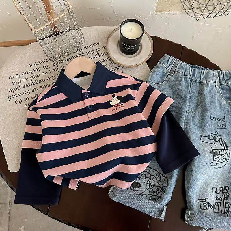 【MT】儿童条纹卫衣2026春季新款男童中小童韩版卡通套头休闲上衣