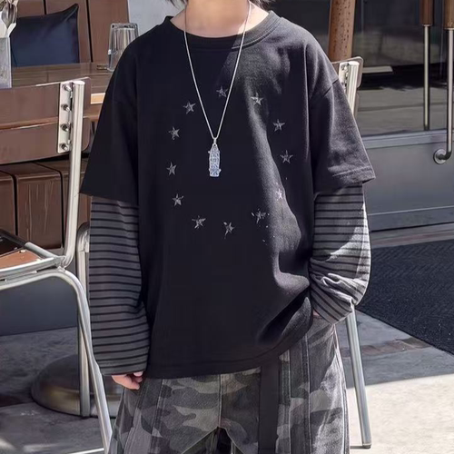 TTM-儿童秋季2026新品男女童假两件长袖T恤宝宝星星印花打底衫潮