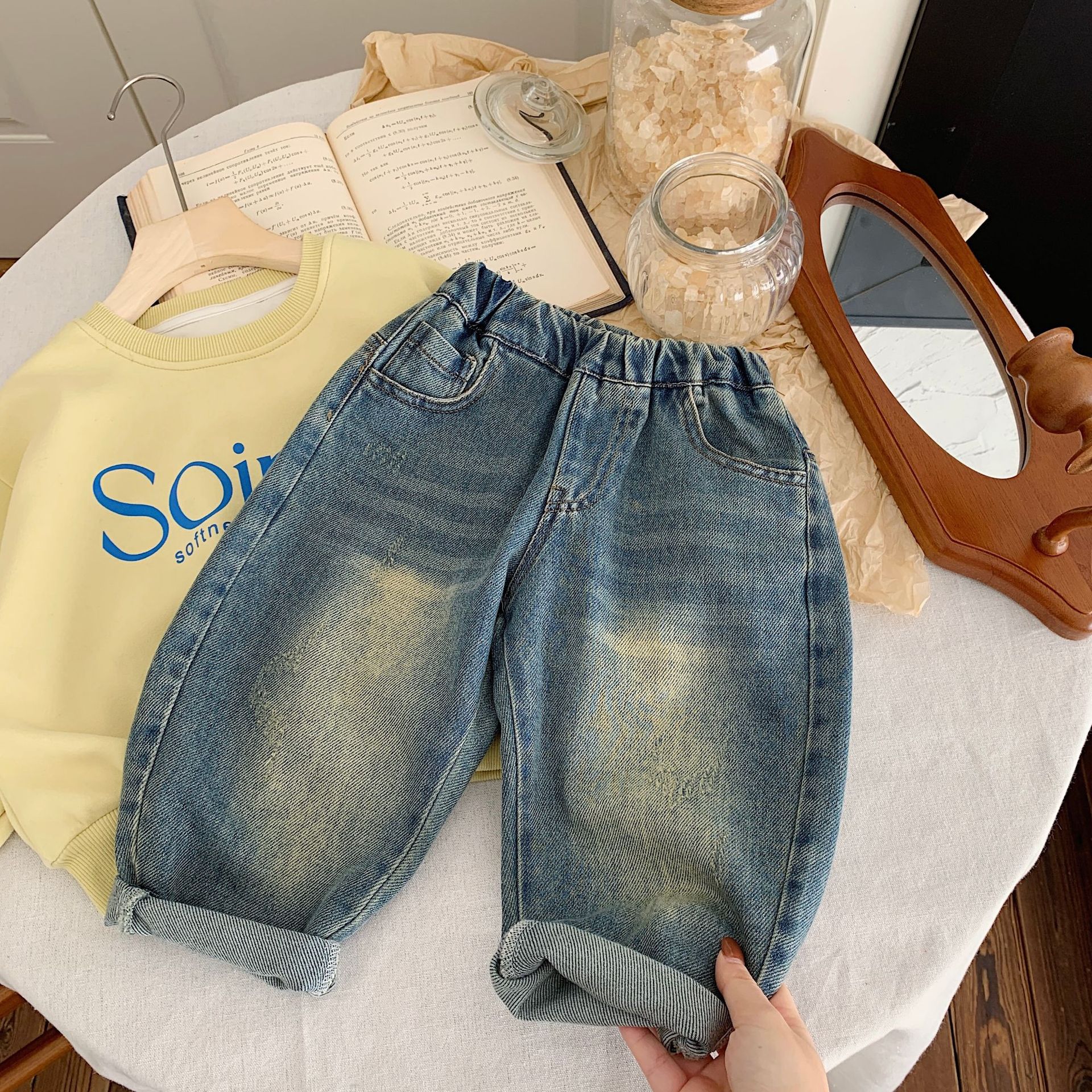 儿童牛仔裤卡通大眼长裤潮