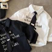 2026春季 个性 新品 宝宝韩版 衬衣 男女童领带字母衬衫 儿童衬衫