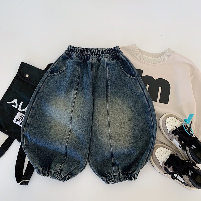 男童牛仔裤秋装2025新款儿童春秋款复古宽松长裤男孩秋季运动直筒