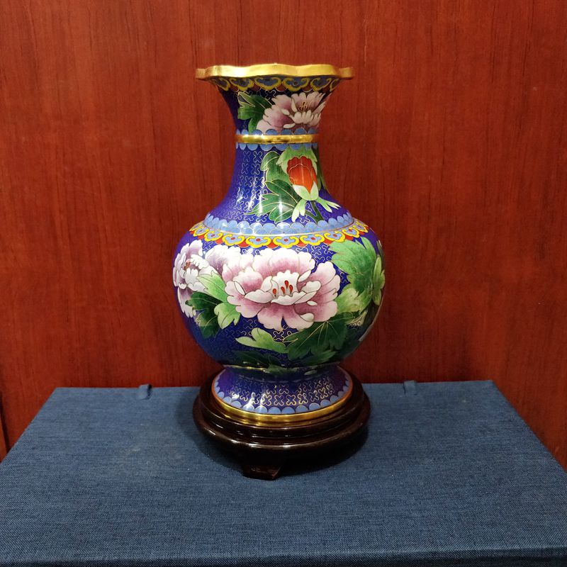 景泰蓝花口瓶家居摆件老北京纯手工艺品外事礼物商务礼品铜胎掐丝