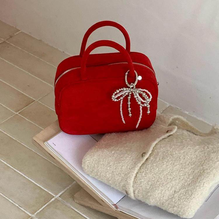 肉肉陈Whiterm韩版秋冬新款时尚绒面手提小方包ins简约手拎小包,箱包皮具/热销女包/男包,水桶包,淘宝优惠券,粉丝福利购,淘宝优惠卷