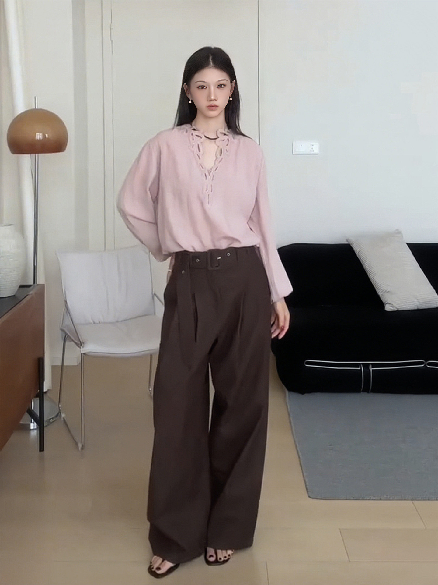 【Coffee Color Expert】Melard Coffee Color Wide-Leg Pants for Women, Early Autumn Pleated Straight-Leg Casual Pants, Elegant and Slimming Trousers