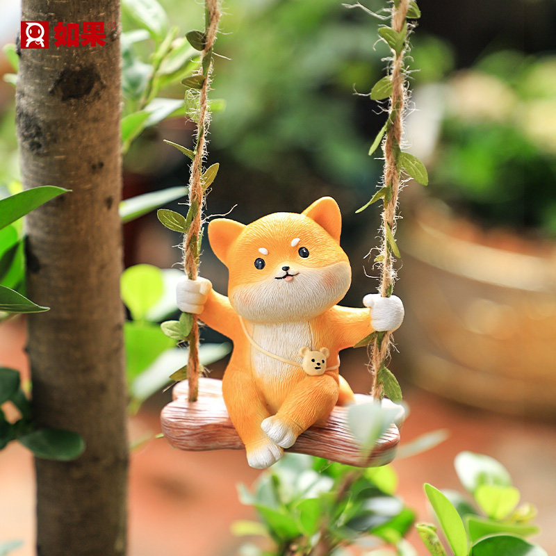 可爱小熊猫花园吊饰乐享时光盆景吊件创意阳台盆栽动物挂式装饰品