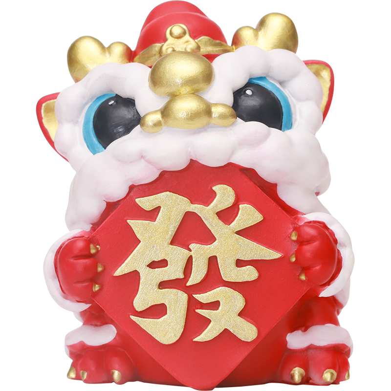 新年发财舞狮小摆件办公室桌面迷你醒狮手办装饰马年春节招财礼物