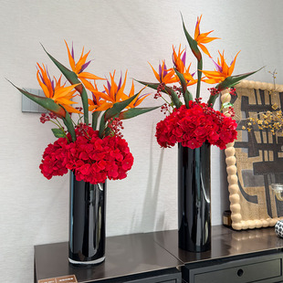wo+报喜鸟鹤望兰红绣球花仿真花客厅摆件年宵花乔迁前台花艺桌花