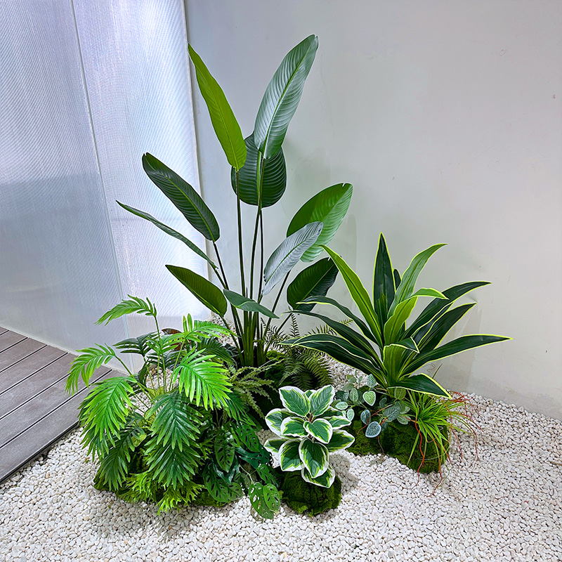 wo+仿真天堂鸟芭蕉树绿植堆景楼梯角落办公司售楼处植物造景装饰