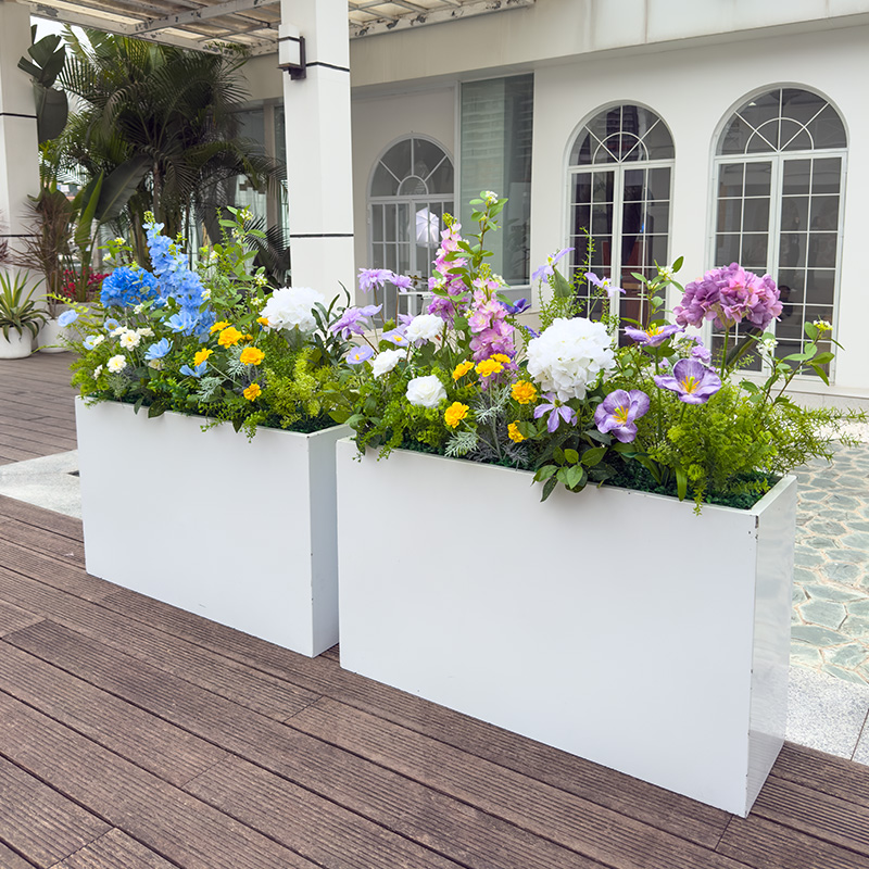wo+仿真飞燕草绿植混搭花箱搭配