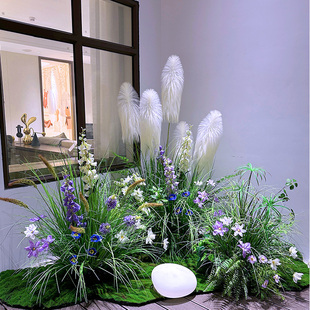 饰 饰造景摆放楼梯角落草丛仿生布景装 仿真芦苇落地大型橱窗装