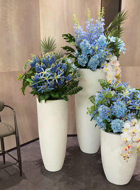 wo+仿真绣球蝴蝶兰风信子蓝色系落地花艺景观样板间展厅装饰摆放