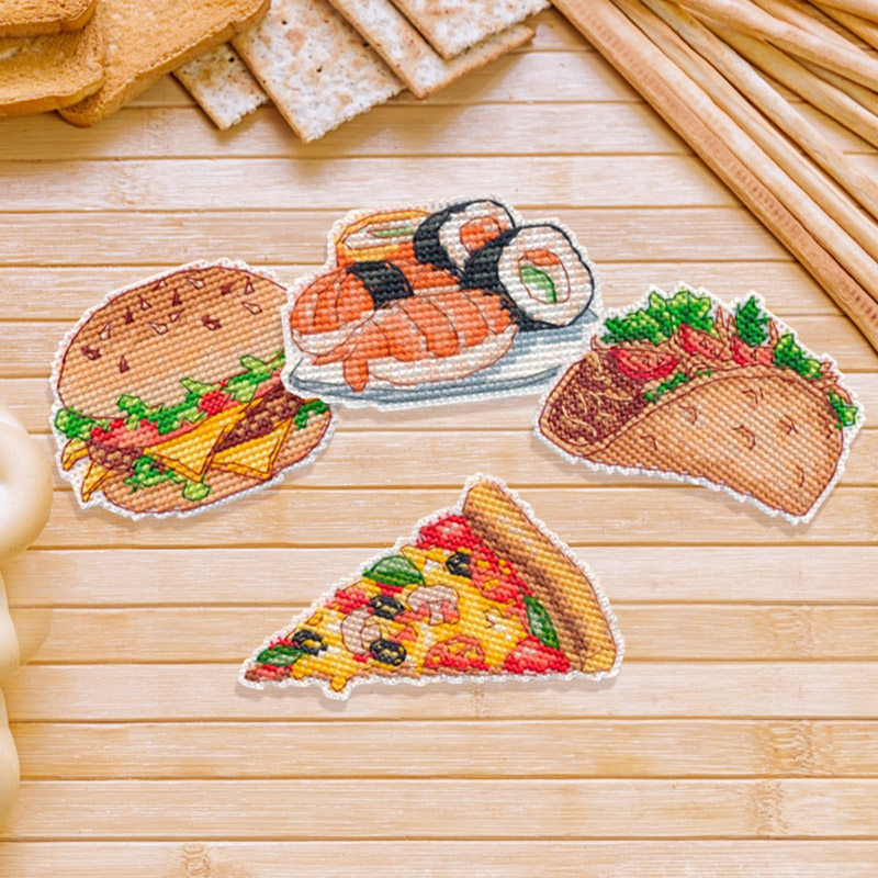 法国DMC十字绣套件汉堡比萨寿司早餐冰箱贴客厅新款