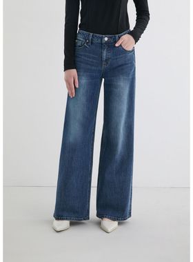 GUESS韩国代购25冬女士休闲通勤复古蓝色水洗宽松阔腿微弹牛仔裤