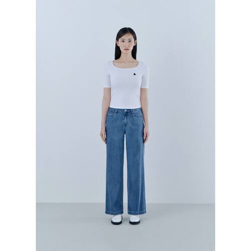 韩国代购GUESS女款凉感宽松阔腿牛仔裤夏季中蓝裤装