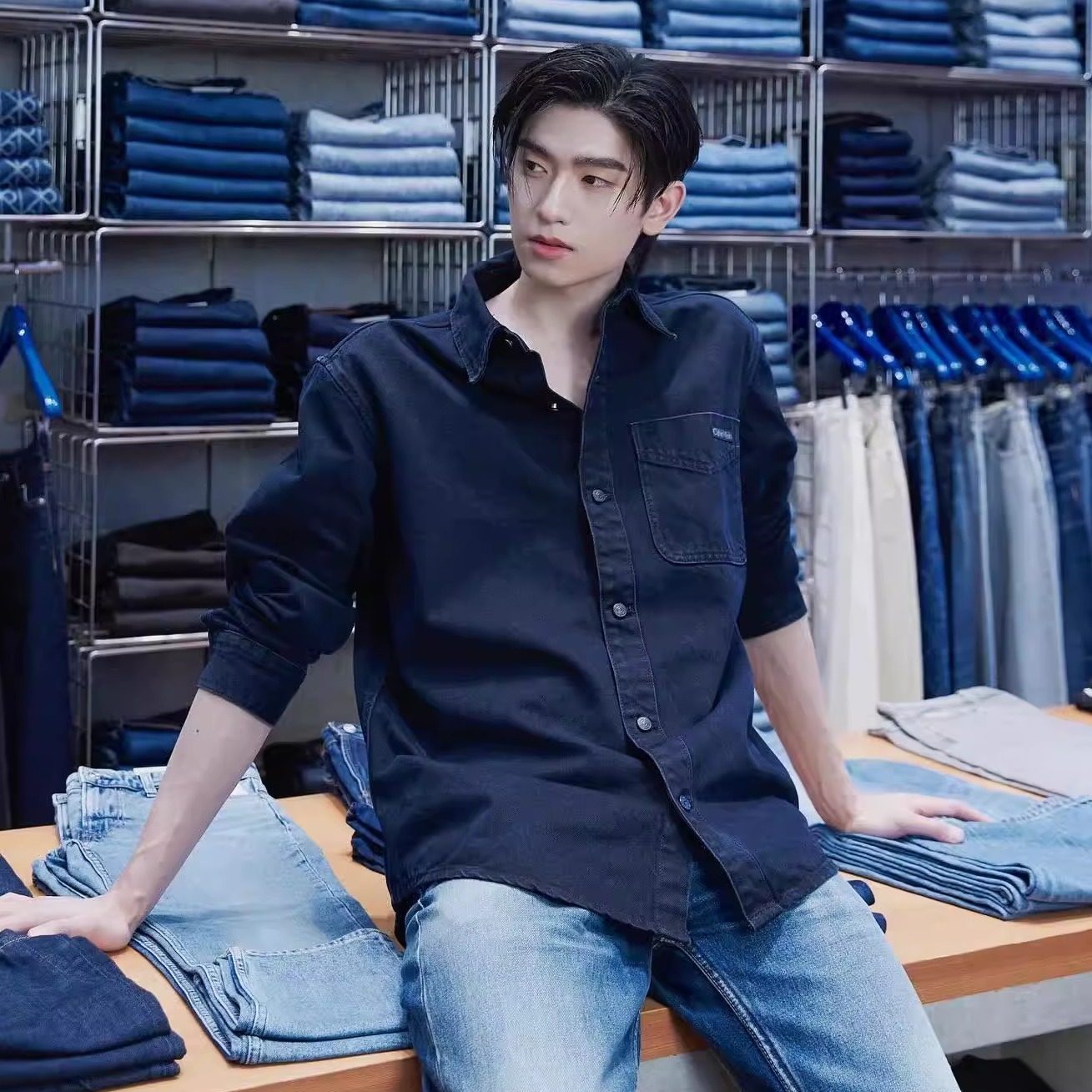 CK Jeans韩国代购25冬明星同款男士美式复古翻领纯棉衬衫4RE714G